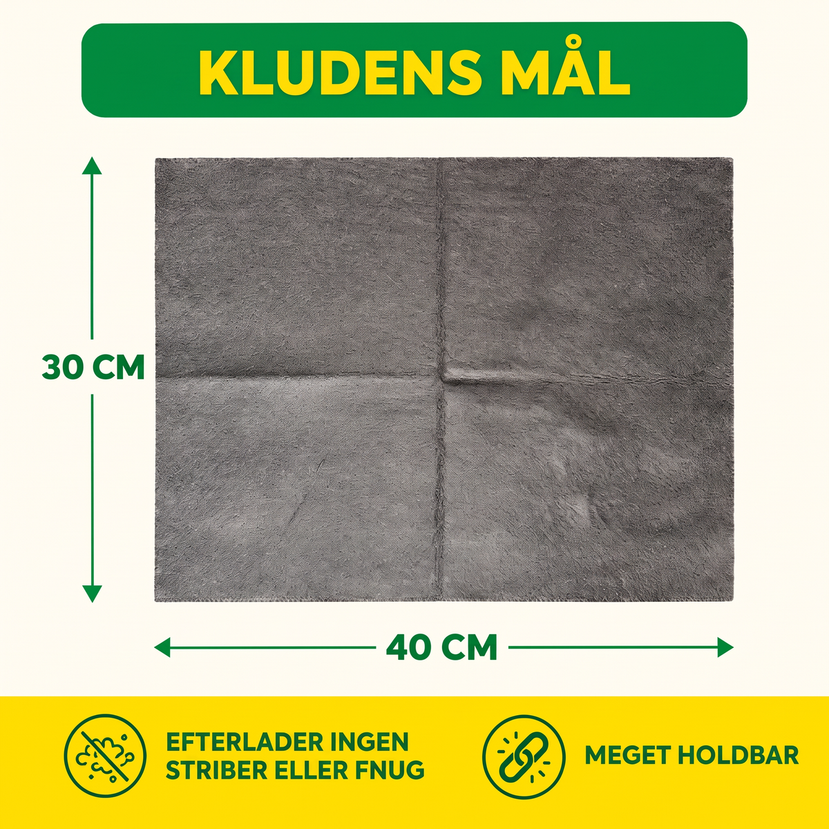 Mål på kluden 30x40 cm