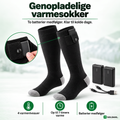 Genopladelige varmestrømper med to batterier og opladerkabel