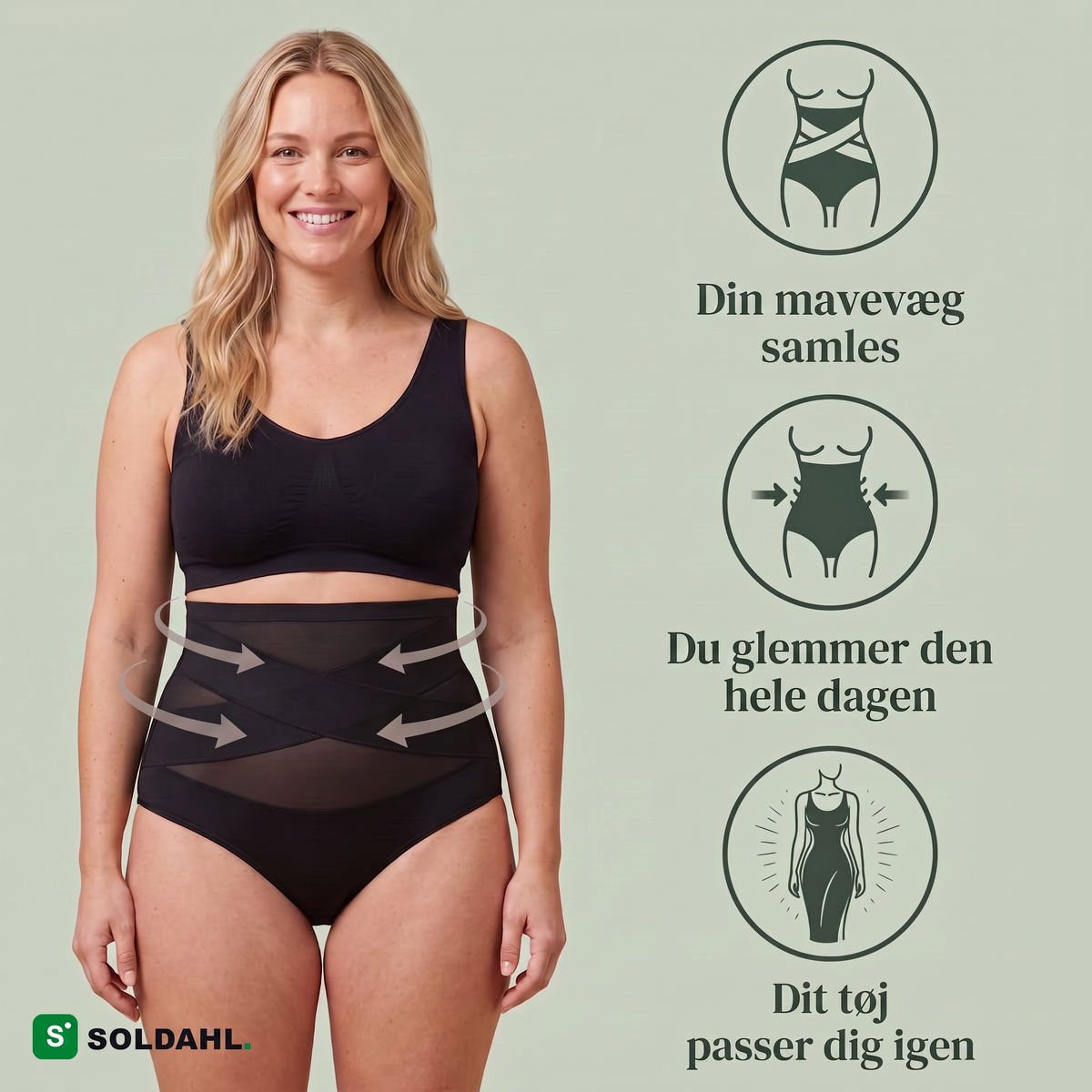 Sådan virker Bellina: krydsede 360-bånd samler maven, bliver siddende hele dagen