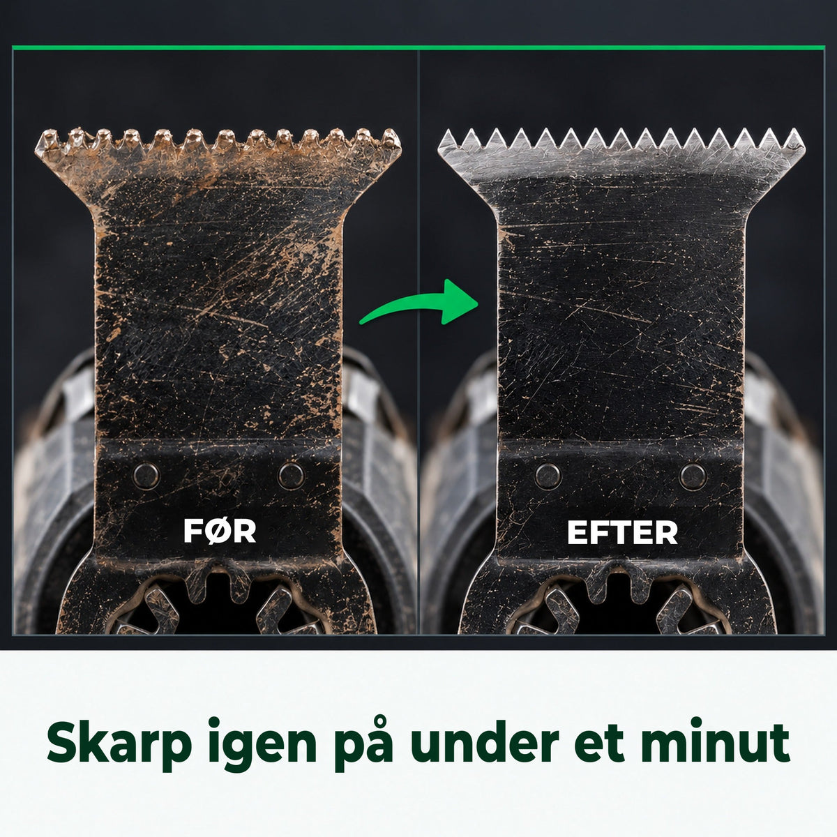 Savblad før og efter slibning