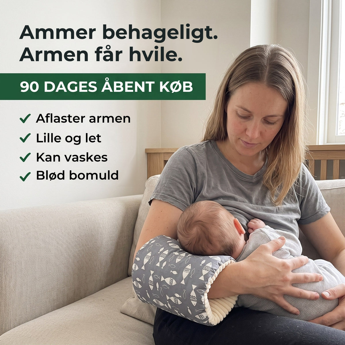 Mor ammer med armpuden over underarmen, 90 dages åbent køb