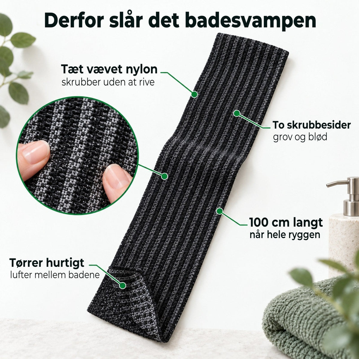 Skrubbehåndklædet med fire forklarede egenskaber: vævning, to sider, længde og tørretid