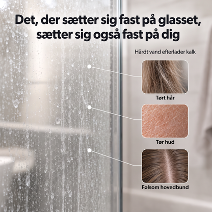 Kalkpletter på brusevæg, hårdt vand efterlader kalk