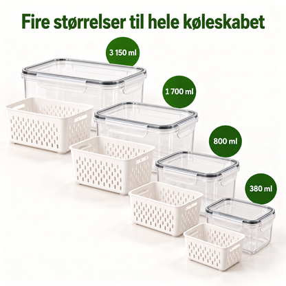 Bokse med dørslag i fire størrelser: 380, 800, 1.700 og 3.150 ml (sæt med 8)