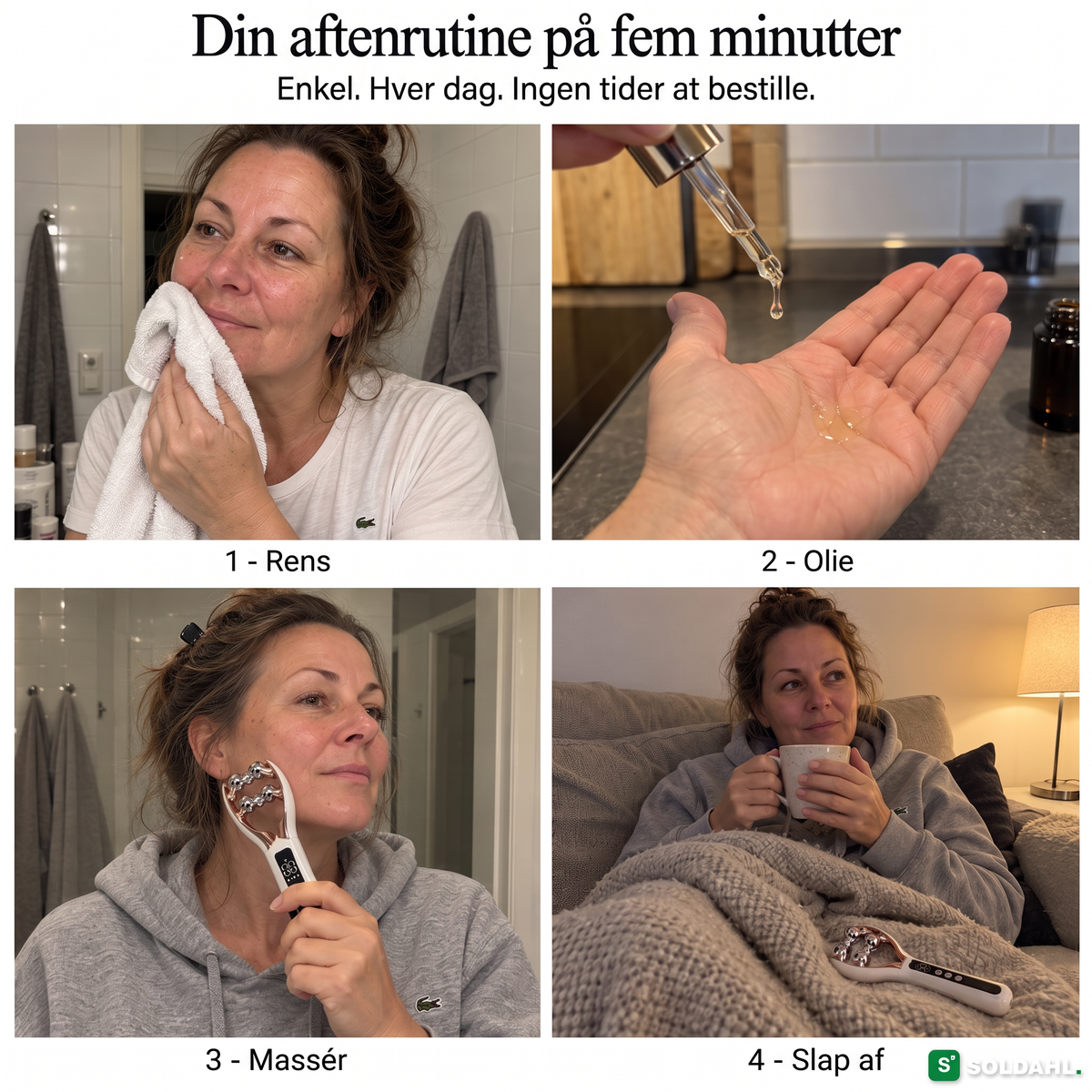 Aftenrutine i fire trin med Kæbero: rens, olie, massér, slap af