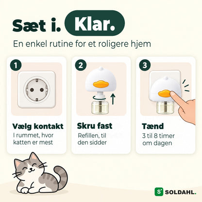 Sæt i, skru refillen fast og tænd, tre enkle trin