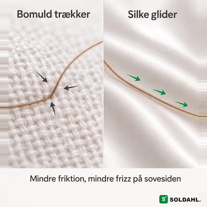 Soldahl Silkesro, mekanismen: bomuld trækker i håret, silke lader håret glide, mindre frizz på sovesiden