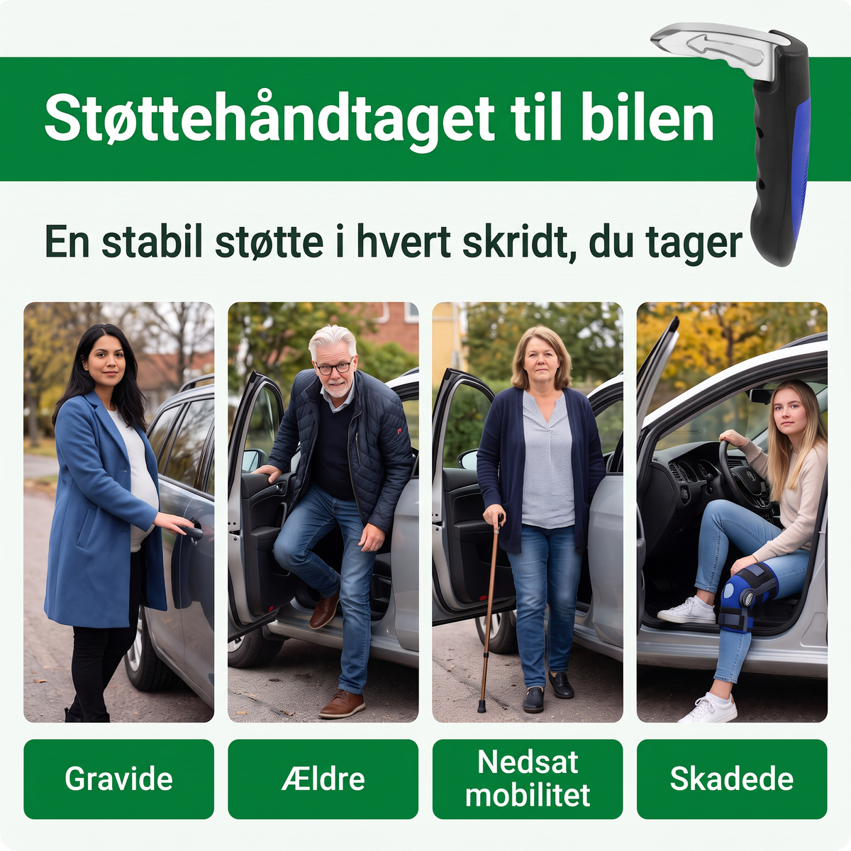 Støttehåndtaget til bilen, et stabilt støttepunkt til gravide, ældre og efter skade