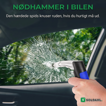 Nødhammer i bilen, hærdet spids knuser ruden