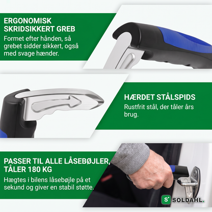 Ergonomisk skridsikkert greb, hærdet stålspids, passer til alle låsebøjler