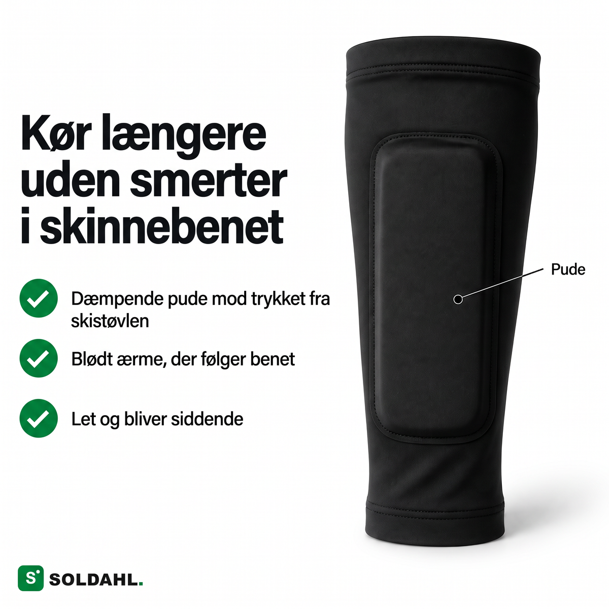 Kør længere uden ømme skinneben, sort Støvlero med dæmpende pude