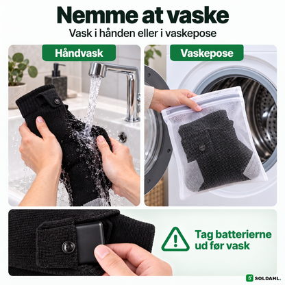 Varmestrømperne er nemme at vaske, når batterierne er taget ud