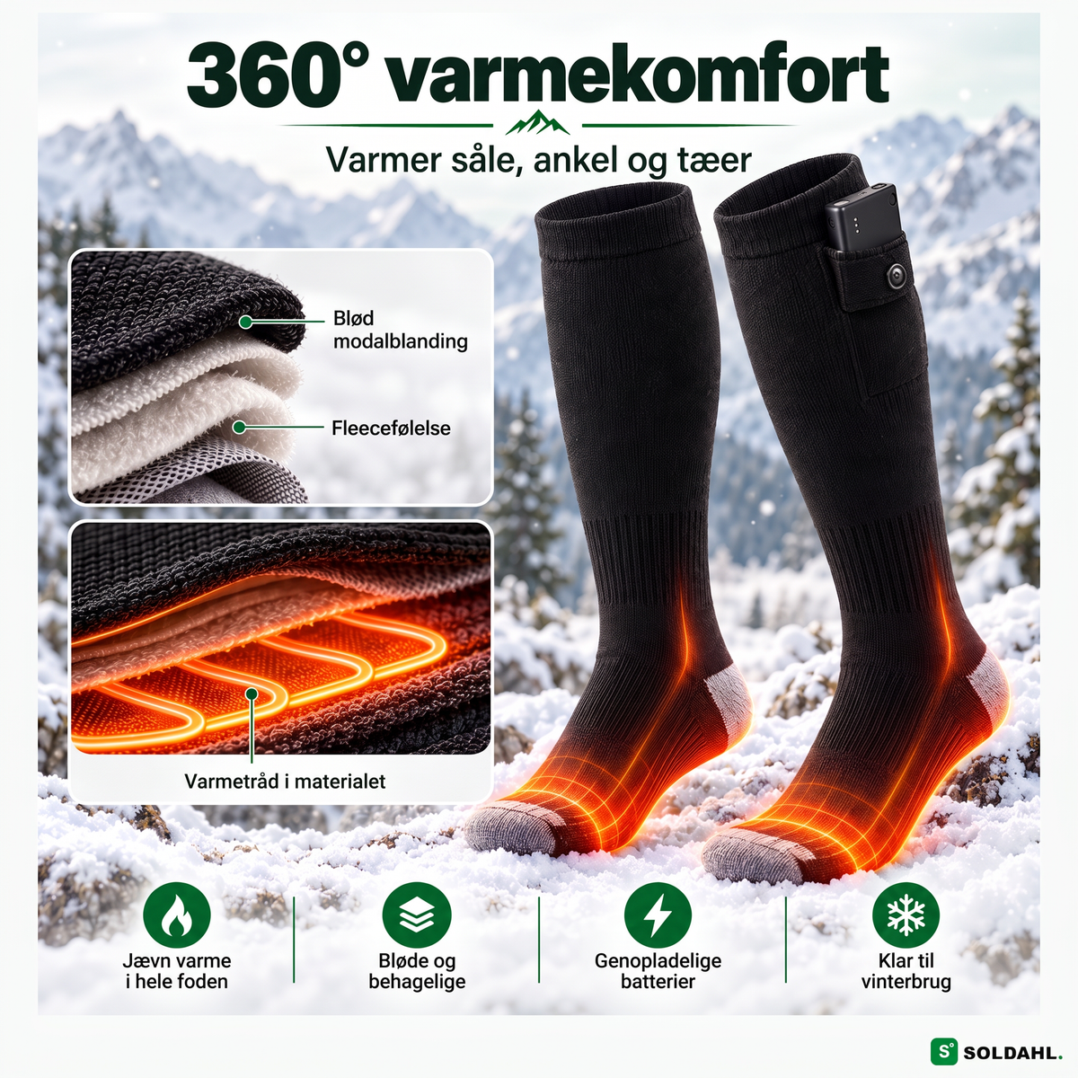 Varmetråd i blødt materiale under hele foden