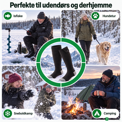 Varmestrømper ved isfiskeri, hundetur, snebold-kamp og camping