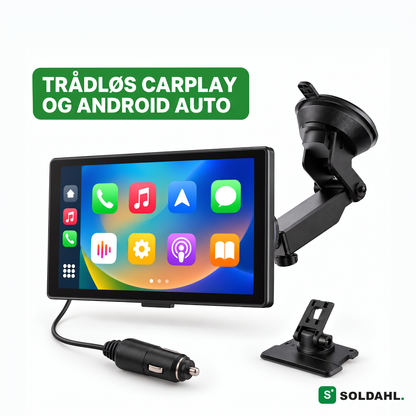 Soldahl Vejro trådløs 7-tommers bilskærm til CarPlay og Android Auto med sugekopsholder og holder til instrumentbrættet