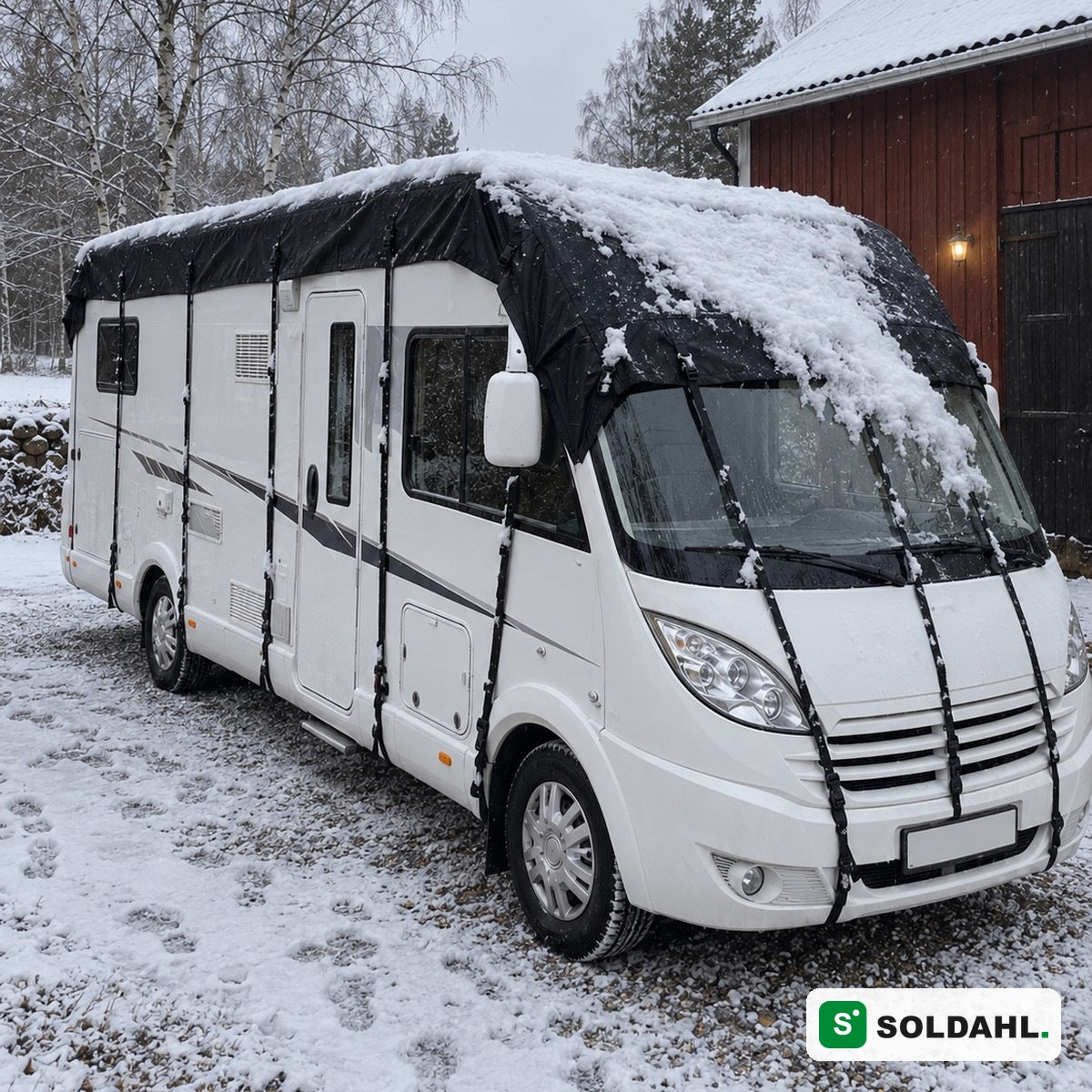 Tagbeskyttelse med sne på autocamper om vinteren