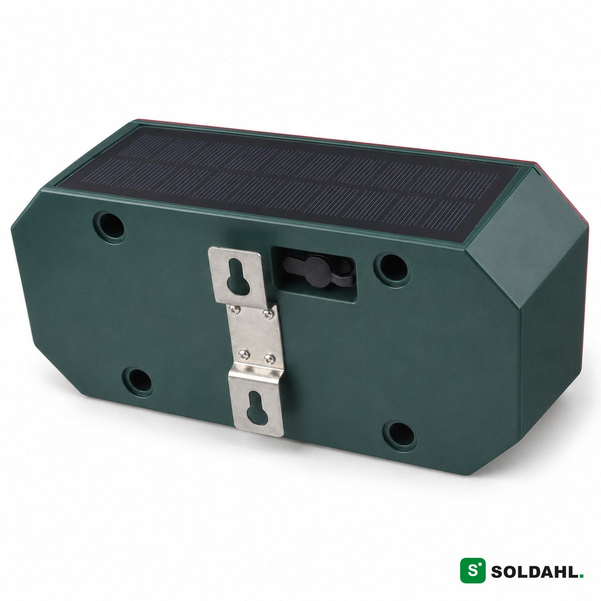 Bagsiden af Vildro med metalbøjle, opladningsport og solcelle øverst på hvid baggrund
